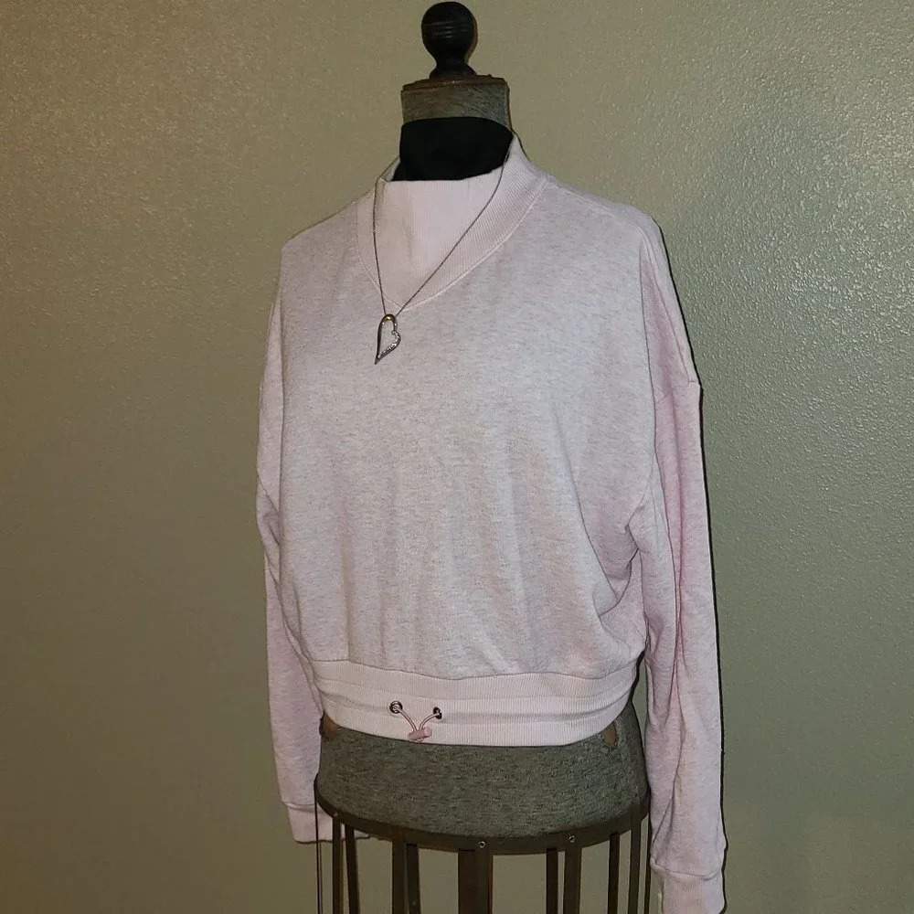 Flirtitude Women's Sweatshirt Relaxed Crop Mock Super Soft Pink Lg Jewelry Free - Picture 2 of 12